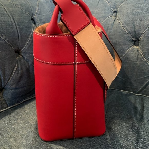 Dooney & Bourke Large Beacon Saffiano red bucket drawstring bag - Picture 3 of 15